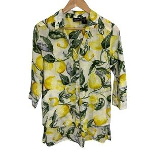 Sara Studio Cotton Lemon Button Up Shirt Womens S Yellow Summer Top Tunic EUC
